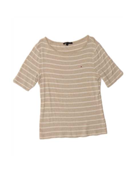 Vintage Tommy Hilfiger T-shirt Top UK 16 Large In Beige Striped - view 1