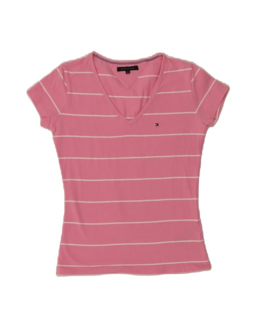 Vintage Tommy Hilfiger T-shirt Top UK 6 XS In Pink Striped