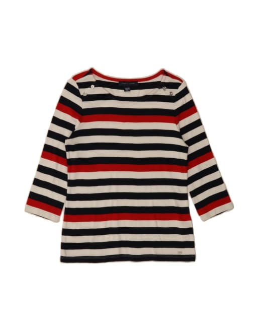 Vintage Tommy Hilfiger Top 3/4 Sleeve UK 12 Medium In Multicoloured Striped
