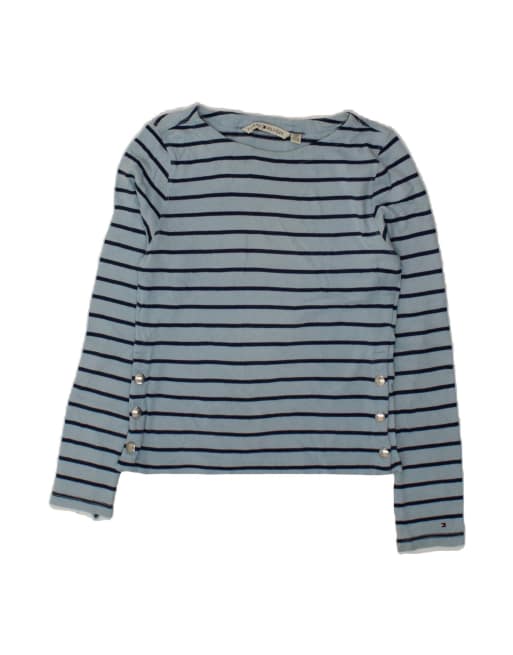 Vintage Tommy Hilfiger Top Long Sleeve UK 16 Large In Blue Striped