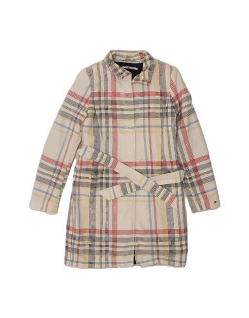 Vintage Tommy Hilfiger Trench Coat UK 10 Small In Off In White Check