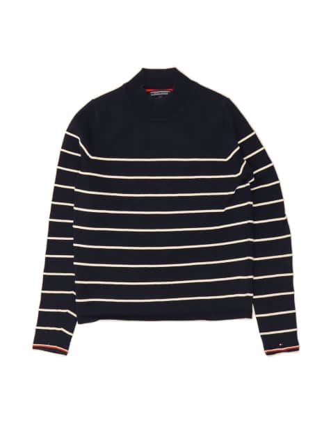 Vintage Tommy Hilfiger Turtle Neck Jumper Sweater UK 6 XS In Blue Striped - view 1