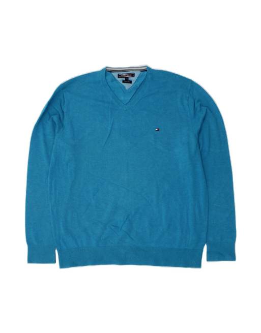 Vintage Tommy Hilfiger V-neck Jumper Sweater 2XL In Blue
