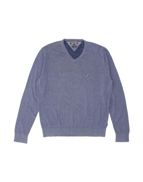 Vintage Tommy Hilfiger V-neck Jumper Sweater 2XL In Blue - view 1