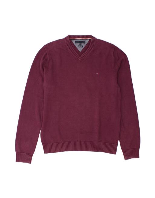 Vintage Tommy Hilfiger V-neck Jumper Sweater 2XL In Burgundy