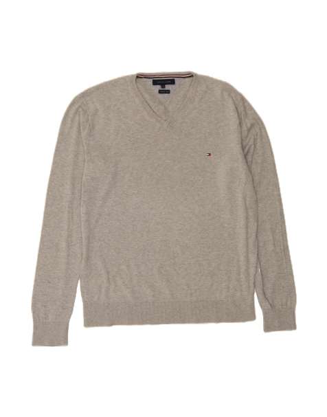 Vintage Tommy Hilfiger V-neck Jumper Sweater 2XL In Grey - view 1