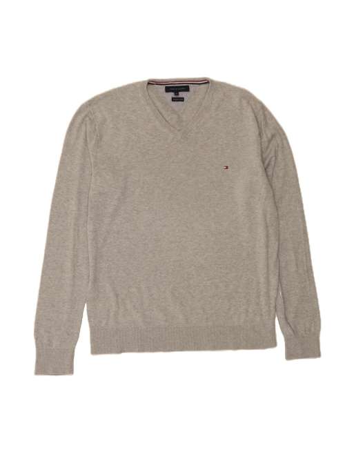 Vintage Tommy Hilfiger V-neck Jumper Sweater 2XL In Grey