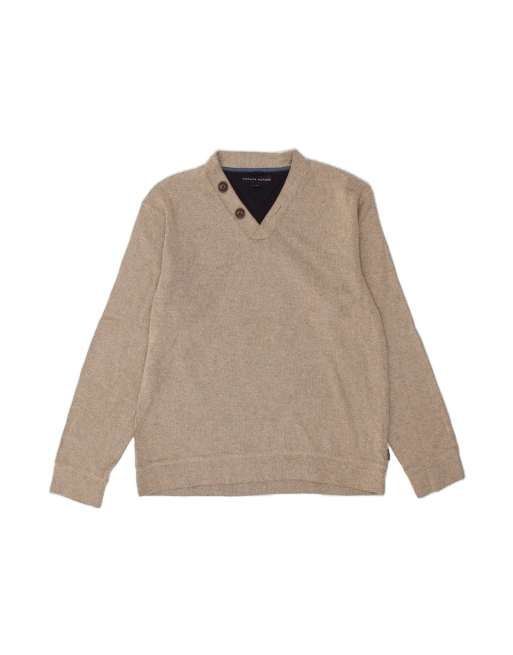 Vintage Tommy Hilfiger V-neck Jumper Sweater Large In Beige Colourblock