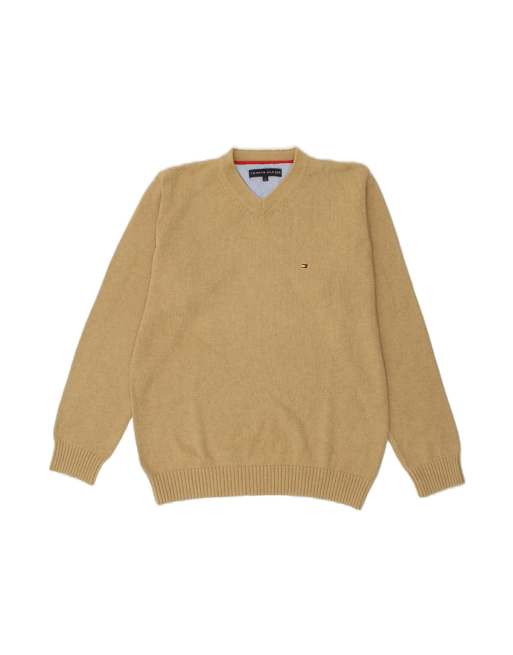 Vintage Tommy Hilfiger V-neck Jumper Sweater Large In Beige