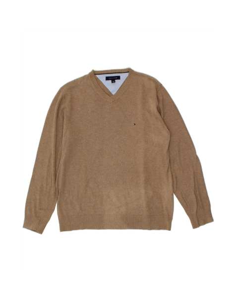 Vintage Tommy Hilfiger V-neck Jumper Sweater Large In Beige - view 1