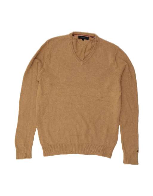 Vintage Tommy Hilfiger V-neck Jumper Sweater Large In Beige
