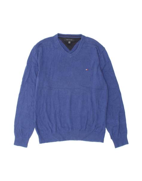 Vintage Tommy Hilfiger V-neck Jumper Sweater Large In Blue - view 1