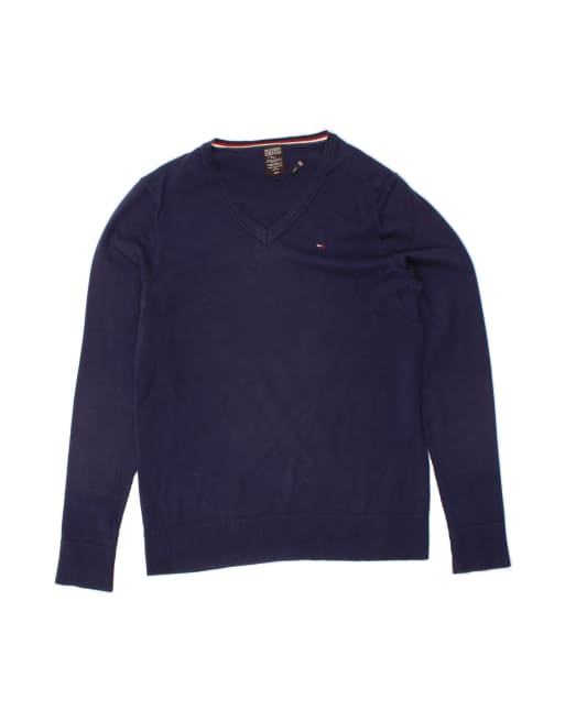 Vintage Tommy Hilfiger V-neck Jumper Sweater Large In Blue