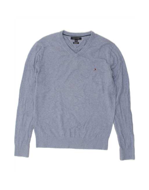 Vintage Tommy Hilfiger V-neck Jumper Sweater Large In Blue