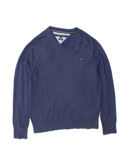 Vintage Tommy Hilfiger V-neck Jumper Sweater Large In Blue