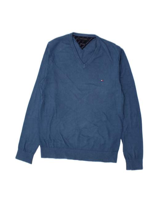 Vintage Tommy Hilfiger V-neck Jumper Sweater Large In Blue