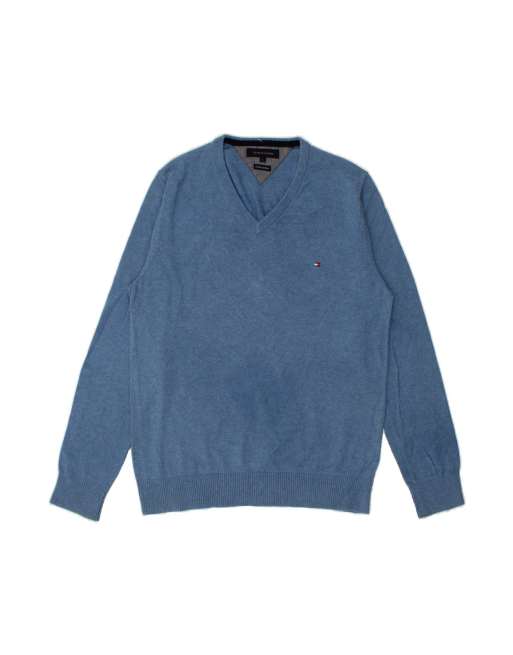 Vintage Tommy Hilfiger V-neck Jumper Sweater Large In Blue