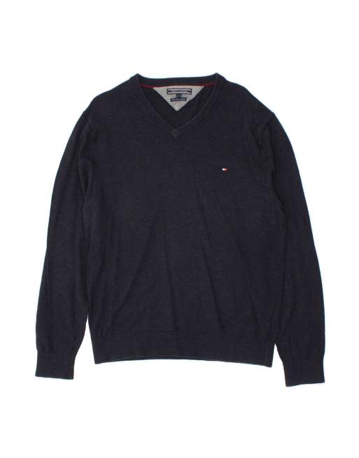 Vintage Tommy Hilfiger V-neck Jumper Sweater Large In Blue
