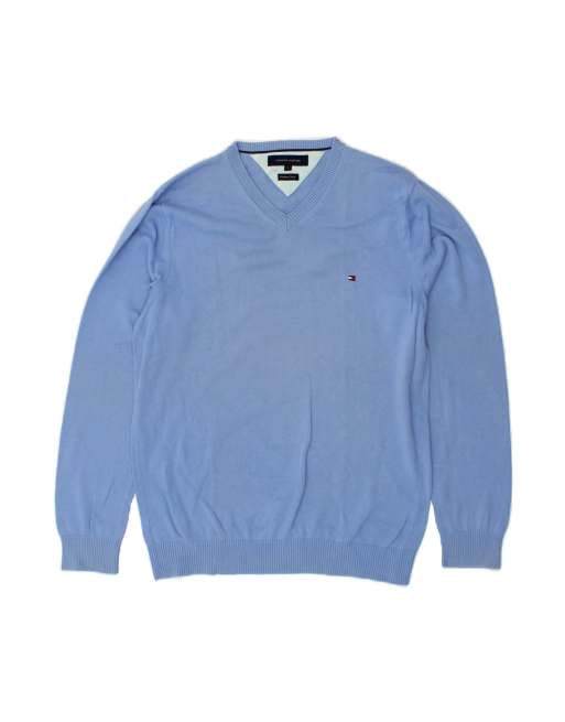Vintage Tommy Hilfiger V-neck Jumper Sweater Large In Blue