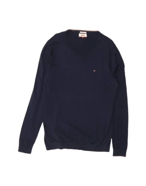 Vintage Tommy Hilfiger V-neck Jumper Sweater Large In Blue