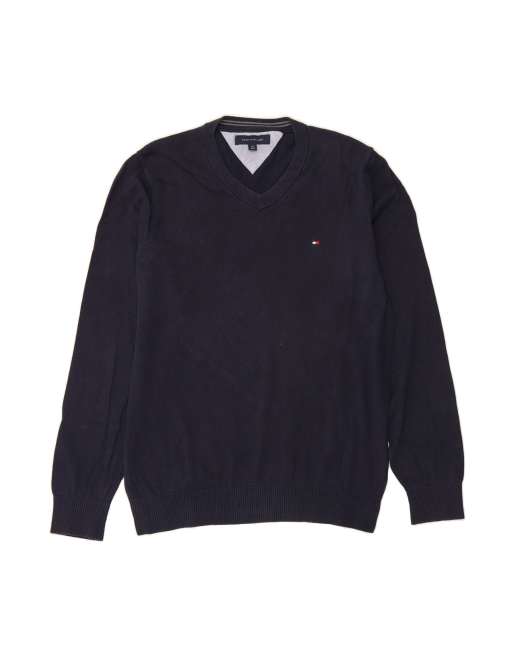 Vintage Tommy Hilfiger V-neck Jumper Sweater Large In Blue