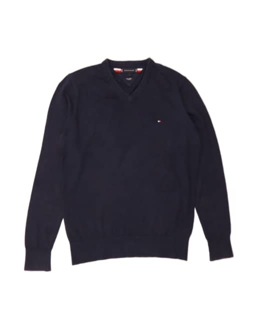Vintage Tommy Hilfiger V-neck Jumper Sweater Large In Blue