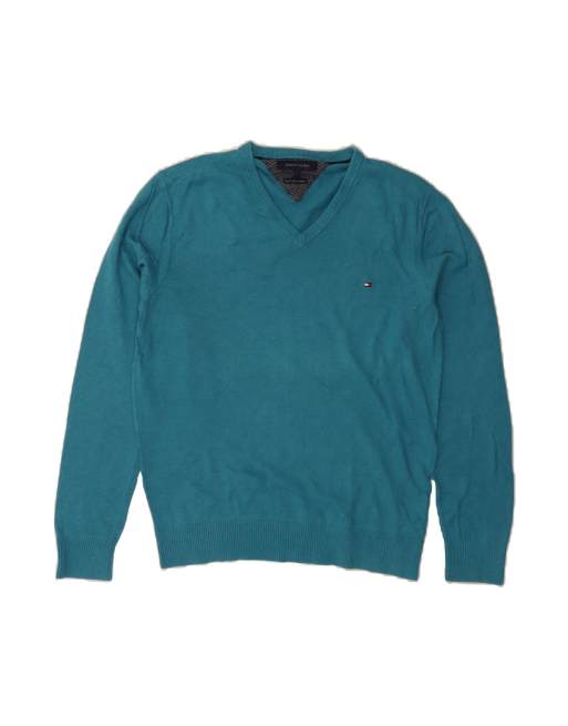 Vintage Tommy Hilfiger V-neck Jumper Sweater Large In Blue