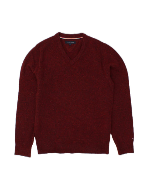 Vintage Tommy Hilfiger V-neck Jumper Sweater Large In Burgundy Flecked - view 1