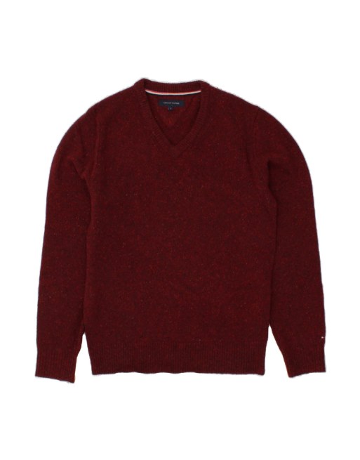 Vintage Tommy Hilfiger V-neck Jumper Sweater Large In Burgundy Flecked