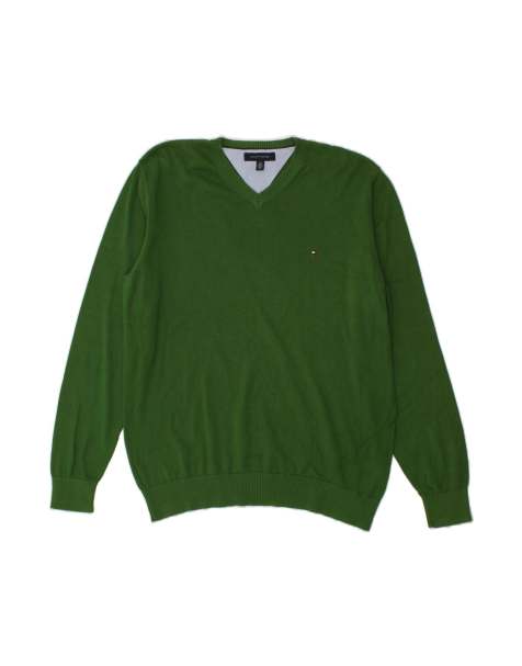 Vintage Tommy Hilfiger V-neck Jumper Sweater Large In Green - view 1