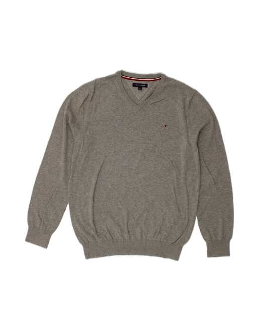 Vintage Tommy Hilfiger V-neck Jumper Sweater Large In Grey