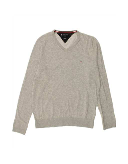 Vintage Tommy Hilfiger V-neck Jumper Sweater Large In Grey
