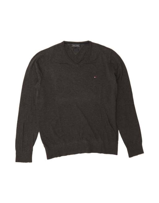 Vintage Tommy Hilfiger V-neck Jumper Sweater Large In Grey
