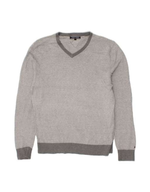 Vintage Tommy Hilfiger V-neck Jumper Sweater Large In Grey