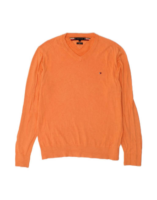 Vintage Tommy Hilfiger V-neck Jumper Sweater Large In Orange