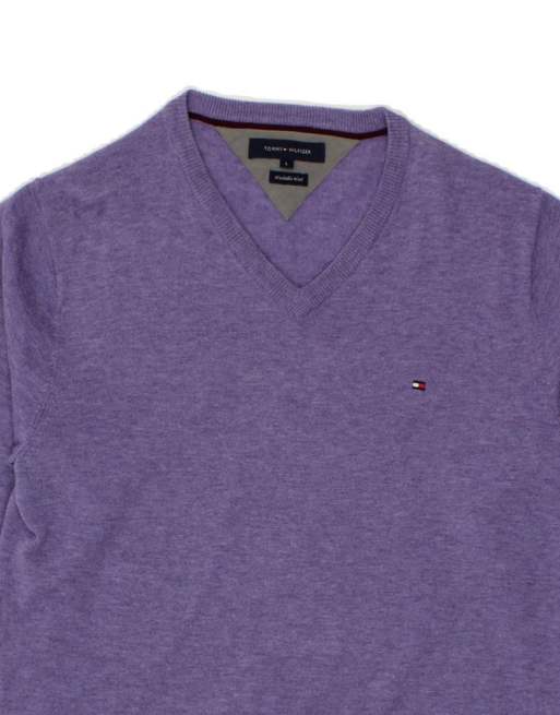 Vintage Tommy Hilfiger V-neck Jumper Sweater Large In Purple
