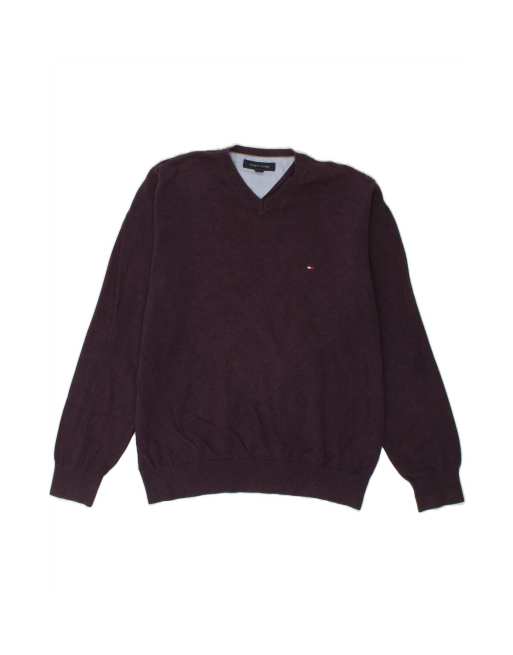 Vintage Tommy Hilfiger V-neck Jumper Sweater Large In Purple