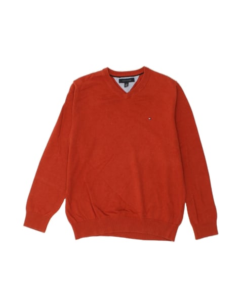 Vintage Tommy Hilfiger V-neck Jumper Sweater Large In Red - view 1