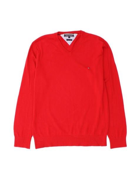 Vintage Tommy Hilfiger V-neck Jumper Sweater Large In Red - view 1