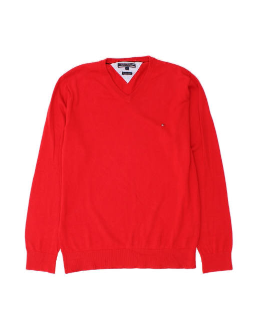 Vintage Tommy Hilfiger V-neck Jumper Sweater Large In Red