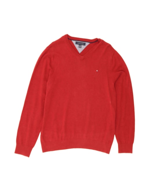 Vintage Tommy Hilfiger V-neck Jumper Sweater Large In Red