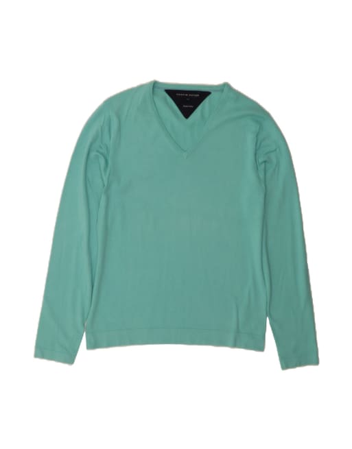 Vintage Tommy Hilfiger V-neck Jumper Sweater Large In Turquoise