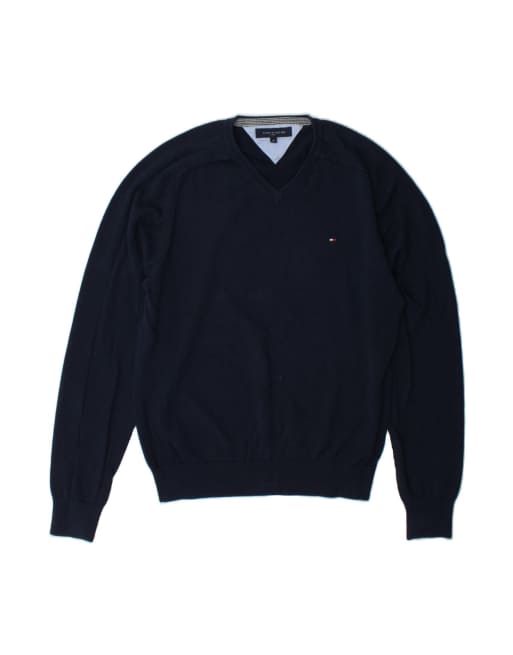 Vintage Tommy Hilfiger V-neck Jumper Sweater Medium In Blue
