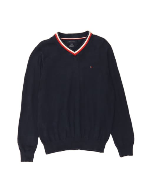 Vintage Tommy Hilfiger V-neck Jumper Sweater Medium In Blue