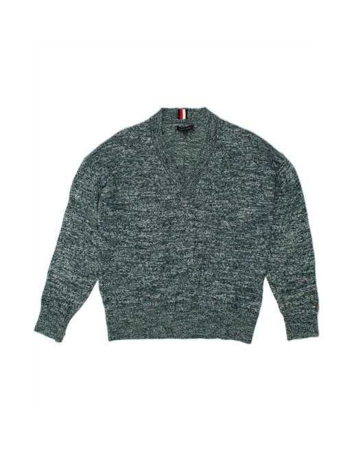 Vintage Tommy Hilfiger V-neck Jumper Sweater Medium In Green Flecked