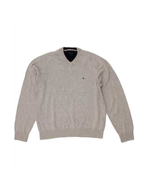 Vintage Tommy Hilfiger V-neck Jumper Sweater Medium In Grey