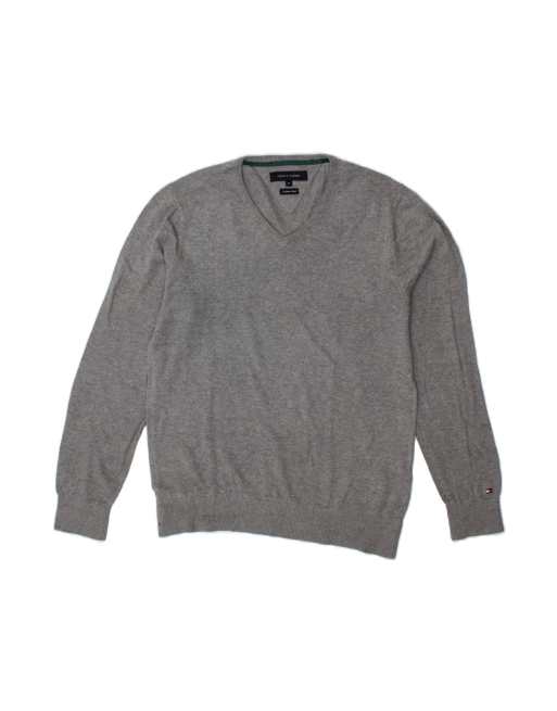 Vintage Tommy Hilfiger V-neck Jumper Sweater Medium In Grey