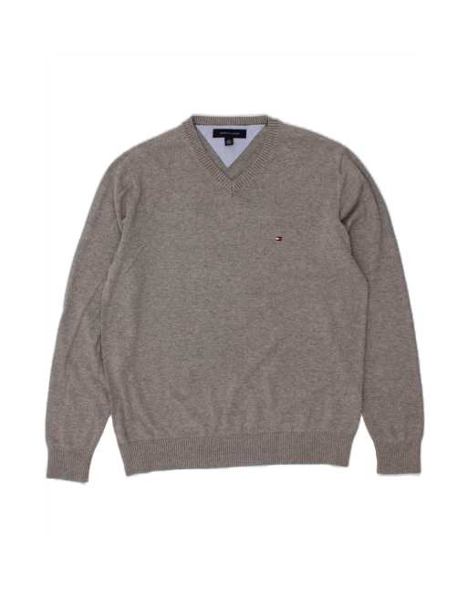 Vintage Tommy Hilfiger V-neck Jumper Sweater Medium In Grey