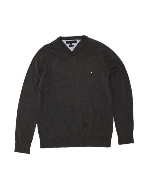 Vintage Tommy Hilfiger V-neck Jumper Sweater Medium In Grey