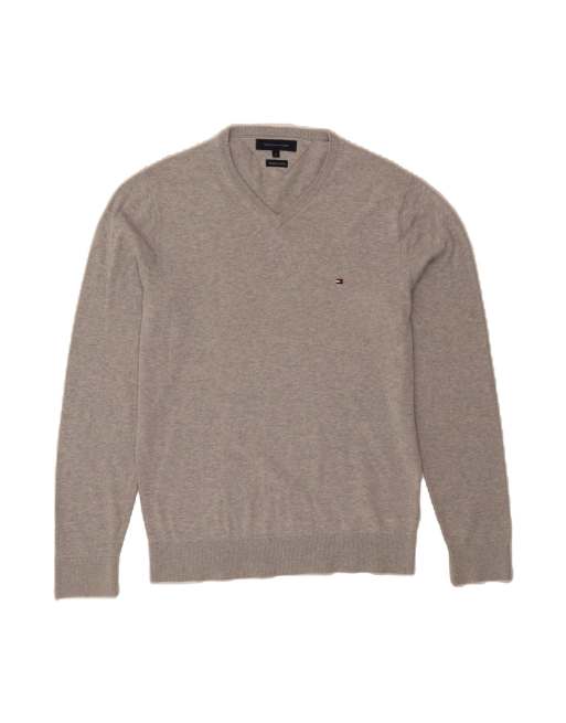 Vintage Tommy Hilfiger V-neck Jumper Sweater Medium In Grey